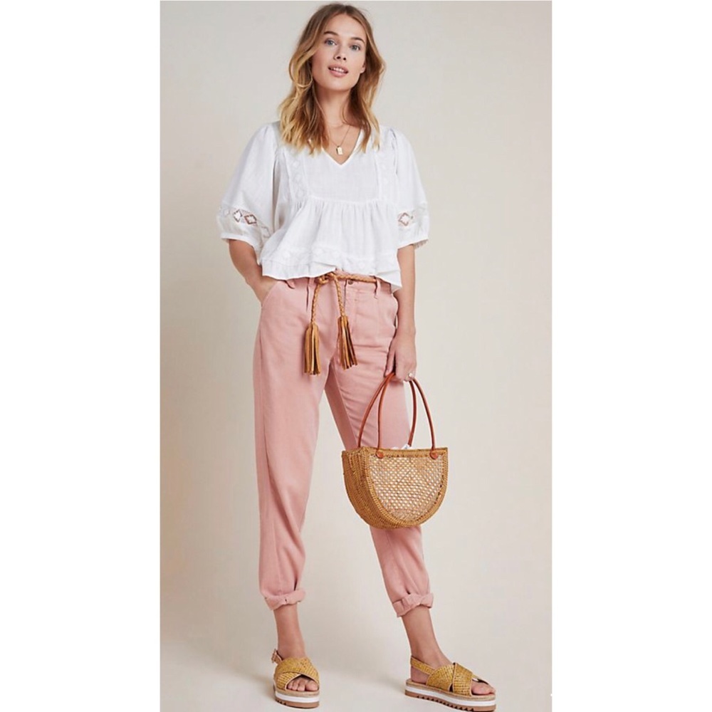 ANTHRO Pink Scout Tapered Slim High Rise Trousers